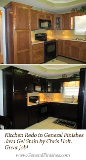 before and after of kitchen cabinets using java gell stain